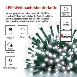 EMOS LED Lichterkette Kaltweiß 4m mit Timer und 8 Modi