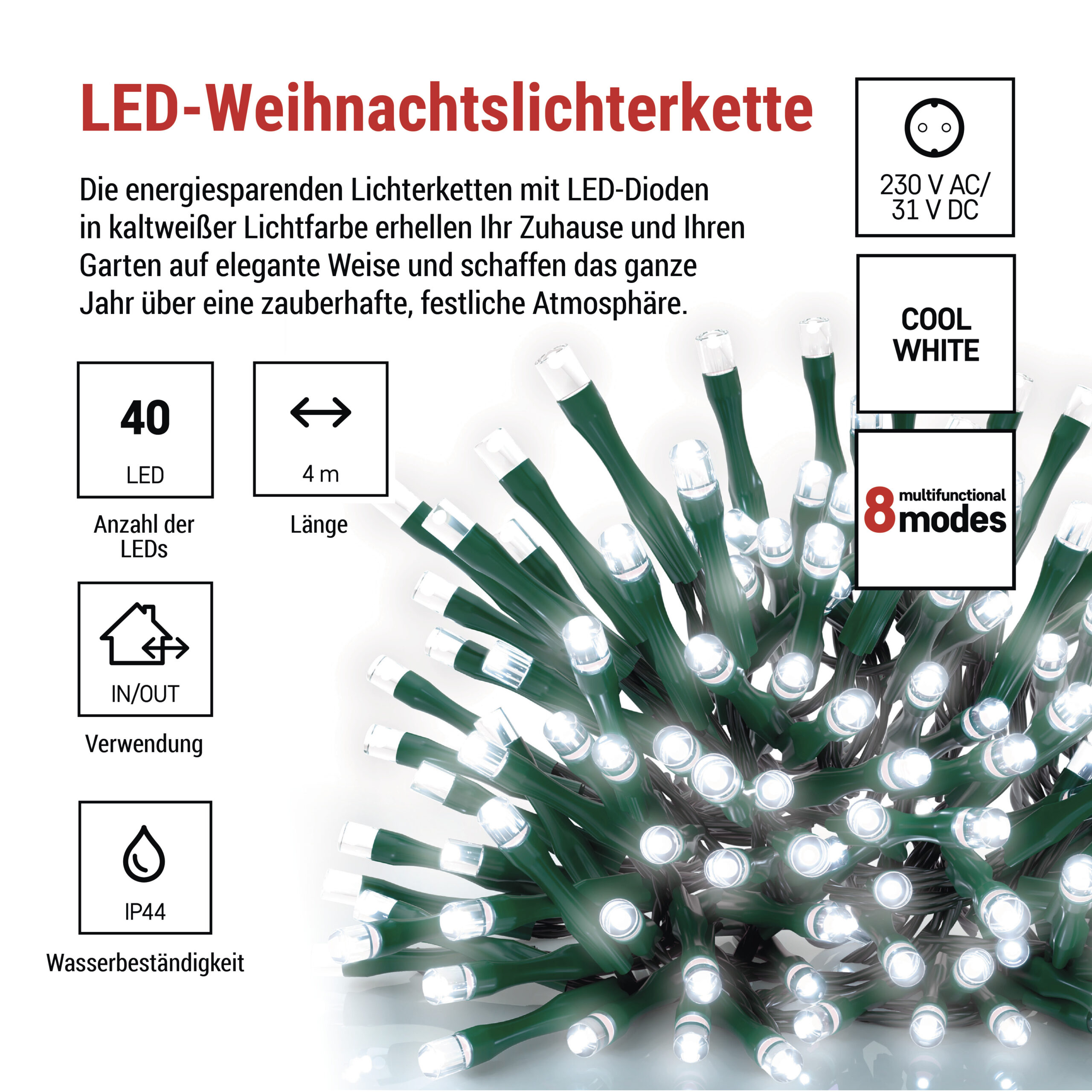 EMOS Premium LED Lichterkette Kaltweiß 4m (IP44)