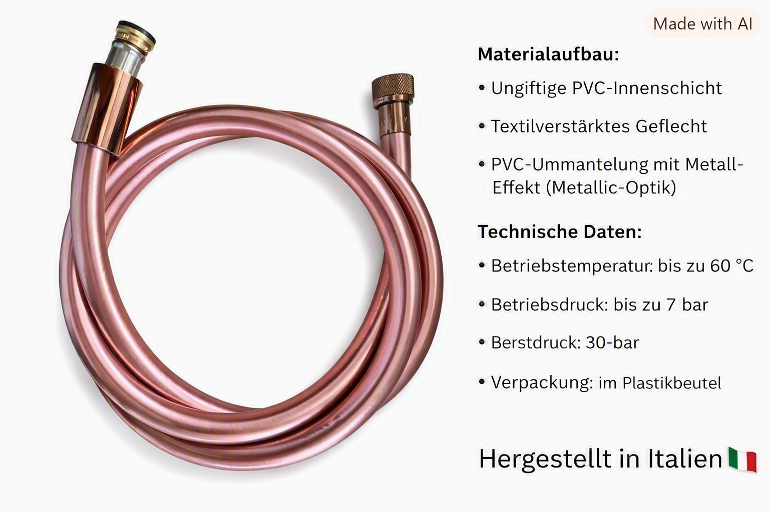Cotali® Anti-Twist-System, Verdrehschutz-System Duschschlauch 1,5m PLATIN-GOLD ROSE – Bild 2