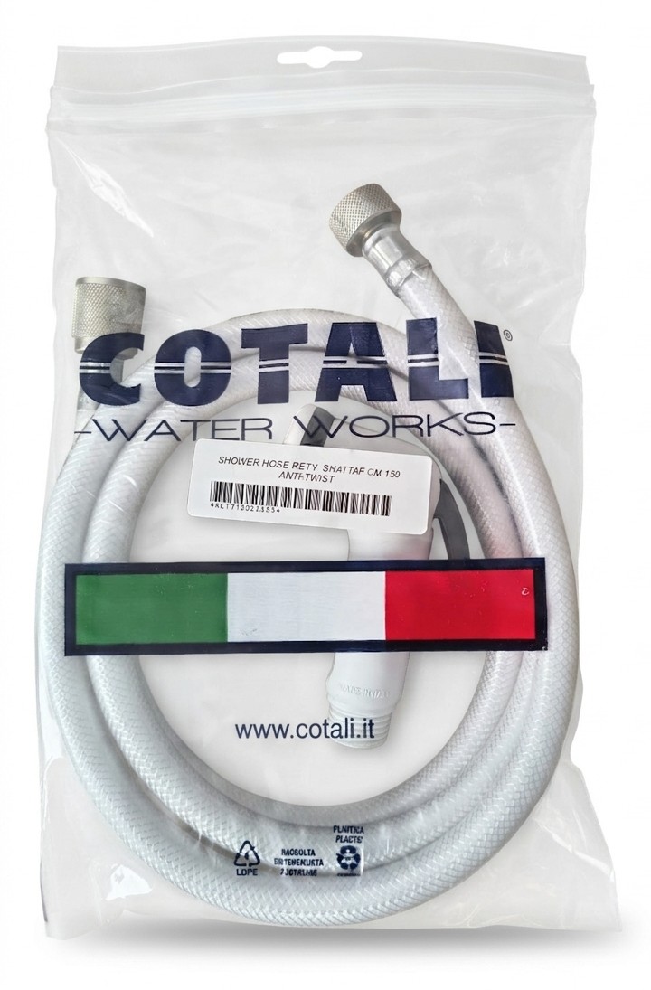 Cotali Bidet Set Weiß 1,5m mit Shaka Shattaf Handbrause, RETY Schlauch und 2 Dichtungen Made in Italy