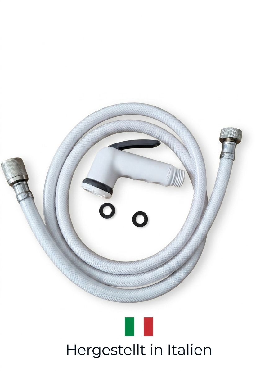Cotali Bidet Set Weiß 1,5m mit Shaka Shattaf Handbrause, RETY Schlauch und 2 Dichtungen Made in Italy
