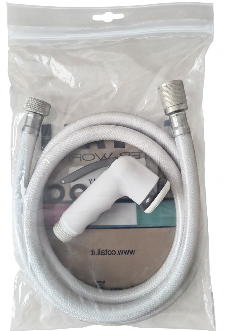 Cotali Bidet Set Weiß 1,5m mit Shaka Shattaf Handbrause, RETY Schlauch und 2 Dichtungen Made in Italy